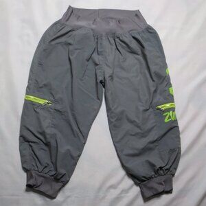 ZUMBA womens PANT gray CAPRI workout DANCE neon green NYLON oversized SIZE XL